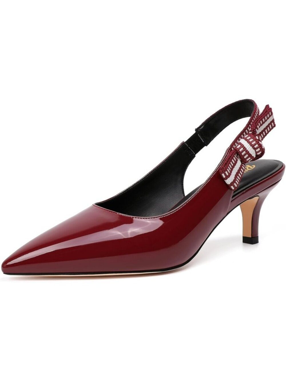 Women's Burgendy Rubber Pointed Closed Toe Buckle Strappy Comfort Slingback Heel